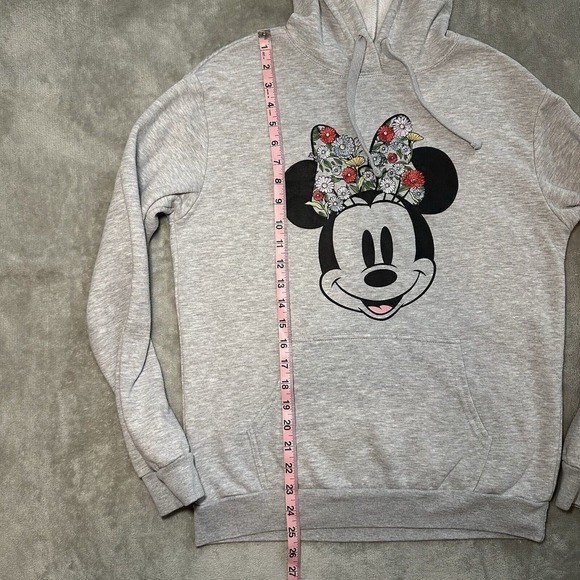 Disney Minnie Mouse Hoodie Women Size M PullOver Embroidered Flowers Floral Gray - Picture 8 of 14